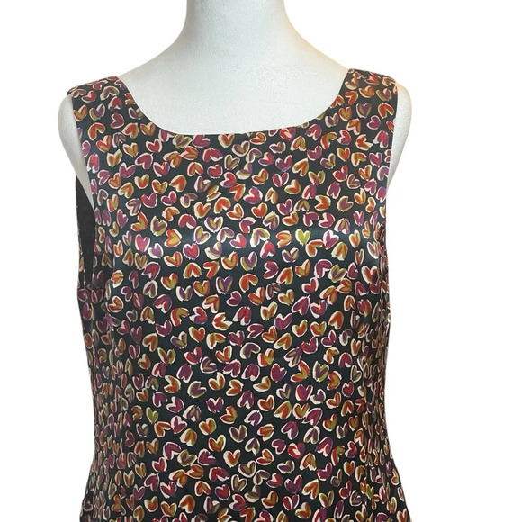 DEMA 100% Silk Hearts Floral Mixed Print Sleeveless Dress Large Party Valentines - Picture 3 of 11